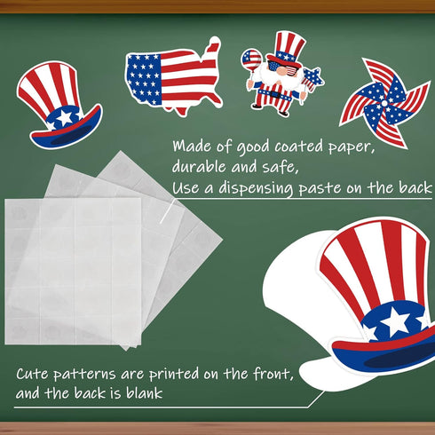 Whaline 95Pcs Patriotic Classroom Bulletin Board Decoration Kit God Bless America Cartoon 4th of July Cutouts for Decor