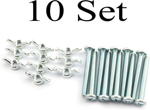 10pcs Galvanized Carbon Steel Screw Bolts with Wing Nut Kit - 1/4 Inch Mounting Hardware Fitting Fastenings