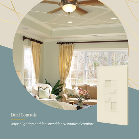 Dimmer 3-Speed 2.5A, 200W TGDSFS3-LA, TOPGREENER Kalide Combo Switch with Fan Control, Light and Fan Combination