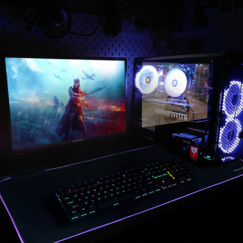 RGB Large Gaming Mouse Pad with 4-Port USB Hub and 13 Lighting Modes, Oversize Anti-Slip Rubber Base (Black)