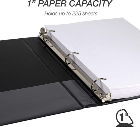 Samsill 1 Inch Durable D Ring Binder, Made in the USA, Customizable Clear View Cover, Black, 4 Pack, Holds 225 Pages