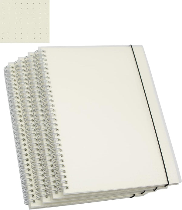 Yansanido 4 Pcs B5 Spiral Notebook, 10.1 Inch x 7.6 Inch, Thick Plastic Translucent Frosting, Dot Paper