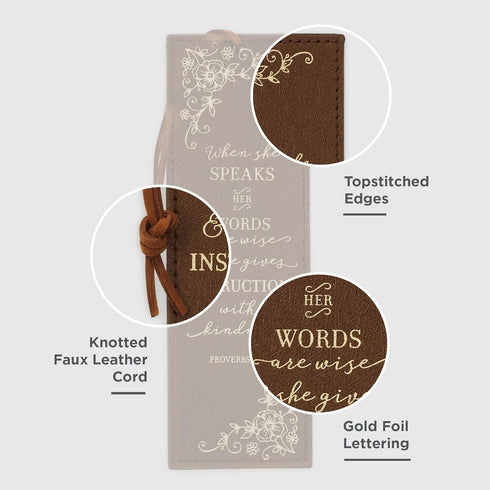 Christian Art Gifts Premium Vegan Faux Leather Scripture Bookmark, Proverbs 31:26 Inspirational Bible Verse