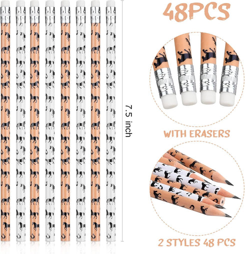 Horse Pencils Kids Pencils with Erasers School Wood Pencil Novelty Pencils for Horse Racing Party Favors Teacher Student Reward(48 Pieces) by Gersoniel