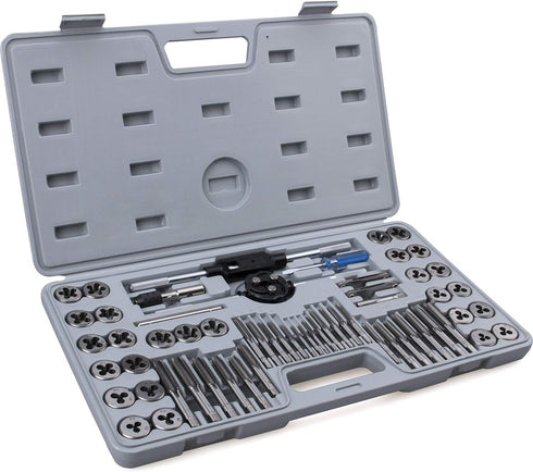 60-Pc Master Tap and Die Set - SAE Inch Size #4 to 1/2” and Metric Size M3 to M12, Complete Tool Kit
