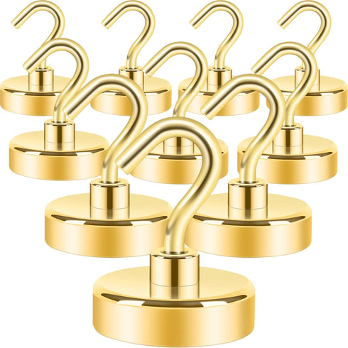 Neosmuk Heavy Duty Magnetic Hooks, Strong Neodymium Magnet with Hook for Fridge, 10 Pack, Golden, Toolbox, Grill.
