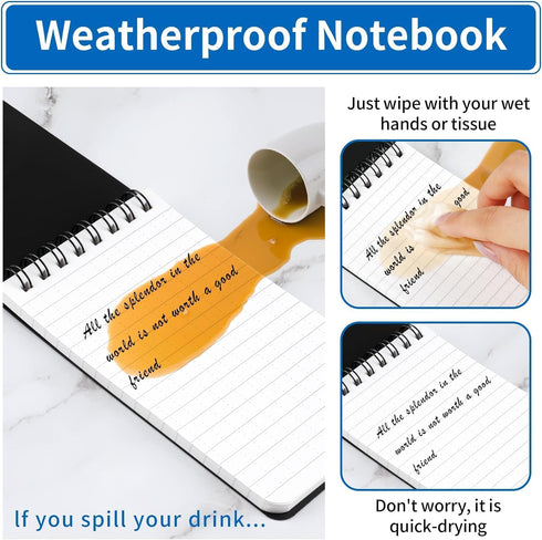 Waterproof Pocket Notebook, 3 x 5 Mini Notepad, Weatherproof Stone Paper, 100 Lined Pages, 6 Pack for Outdoor Use
