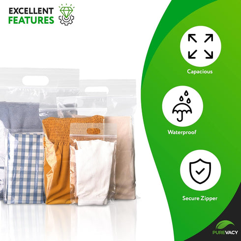 Die Cut Zipper Bags Pack of 50 Clear Polyethylene 13 x 15 Inch Reclosable Zip Bags for Clothes
