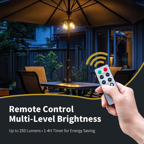 Bulbs 10 (1 Pack) Patio Umbrella Light with Remote Control, Rechargeable Cordless LED Edison Pole Light with Brightness