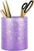 WAVEYU Large Pen Holder for Women, Glitter Makeup Brush Organizer Cup, Luxury Purple PU Leather