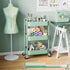 Aofure 3 Tier Rolling Storage Cart Metal with Wheels, Green Baby Diaper Caddy Carts, Three Tiered Craft Cart Organizer