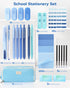 Four Candies Blue School Supplies, Gel Pens with Black Ink, Correction Tapes,Pastel Highlighters, Mechanical Pencils