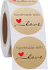 Hybsk Kraft Handmade with Love Stickers - 1.5" Round, 500 Adhesive Labels Per Roll