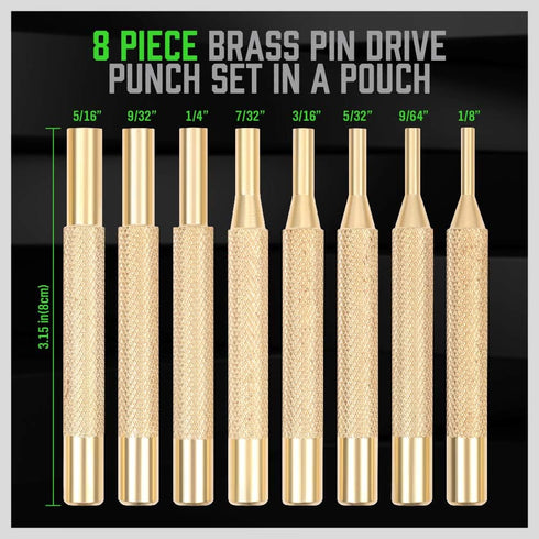SWANLAKE 8-Piece Brass Punch Set, Removing Repair Tool 1/8" - 5/16" Brass Pin Drive Punch Set