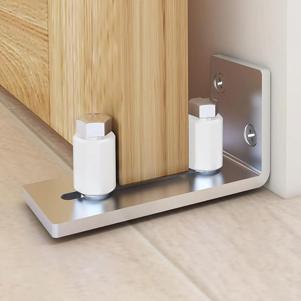 JUBEST Barn Door Floor Guide - Satin Nickel Adjustable Roller for Doors Up to 2 1/8 inches, Flush Bottom Design