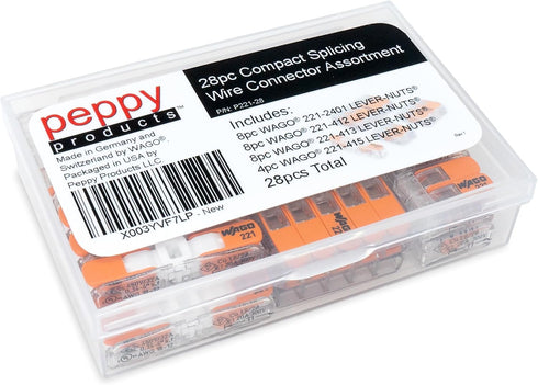 WAGO 221 Lever Nuts 28pc Compact Splicing Wire Connector Assortment with Case | Includes (8X) 221-2401, (8X) 221-412, (8X) 221-413, (4X) 221-415