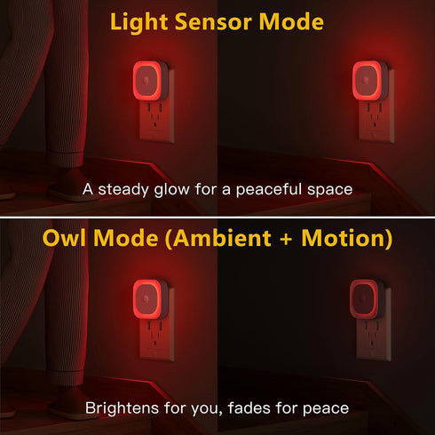 YUNLEX 2 Pack 0% Dimmable, Plug in Red Sleep Night Light with Motion Sensor & Dusk to Dawn Sensor, Soft Glow, Blue