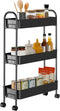 ZXICEU Slim Rolling Cart, Metal Frame Utility Rolling 3-Tier Narrow Storage Cart with