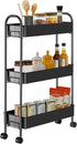 ZXICEU Slim Rolling Cart, Metal Frame Utility Rolling 3-Tier Narrow Storage Cart with