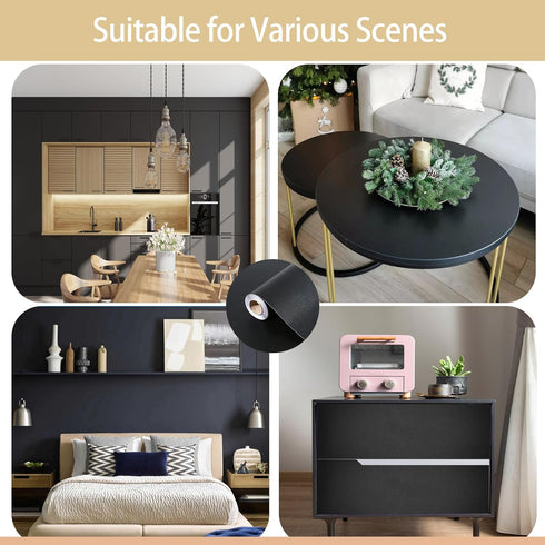 Black Contact Paper, 15.7"x118" Peel and Stick Wallpaper, Matte Self-Adhesive Decorative Contact Paper for Cabinets