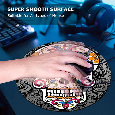 Round Mouse Pad and Coasters Set, Sugar Skull Non-Slip Rubber Mousepad for Gaming and Working