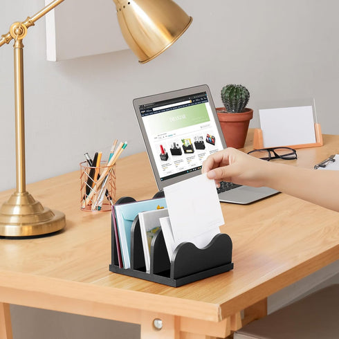 DRASTAR Mail Organizer Countertop, Letter Holder for Desk, 3 Slots Black Small File Holder for Home Office