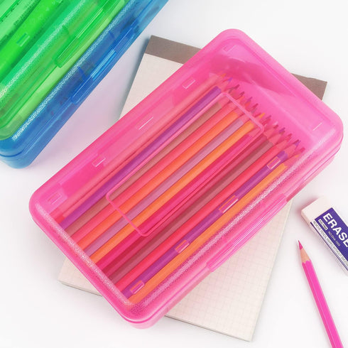Tamaki 3 Pack Plastic Pencil Box, Large Capacity Clear Boxes with Snap-tight Lid