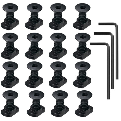 16 Pack M5 T-Nut Screw Replacement Sets with Thread Locking Screws, Wrench, and Nuts for Standard Rail Systems