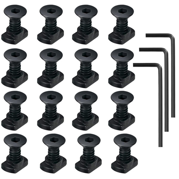 16 Pack M5 T-Nut Screw Replacement Sets with Thread Locking Screws, Wrench, and Nuts for Standard Rail Systems