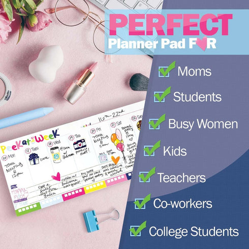 Mini Peek at the Week Planner Pad, Undated 52-week Daily Notepad, Tear-Off Pages, Priority Lists, Checklist Backer