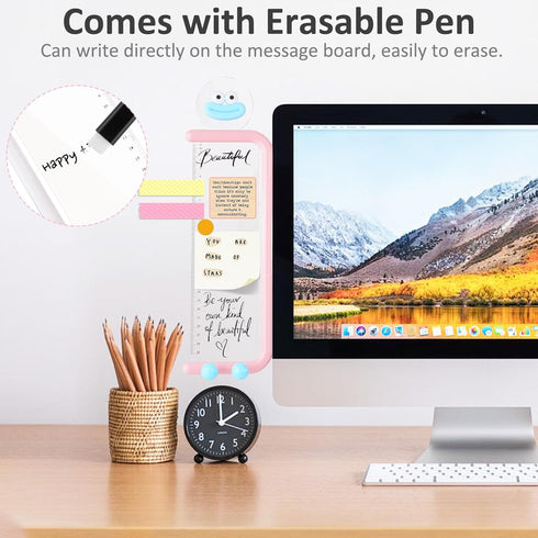 MEGREZ Acrylic Monitor Memo Board, Transparent Erasable Message Panel with Phone Stand & Ruler, White Office Desk