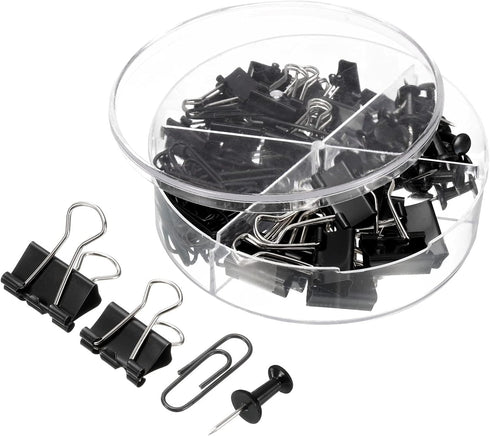 MECCANIXITY Paper Clips Binder Clips Set, 100 Pcs Office Clips with Binder Clips, Black