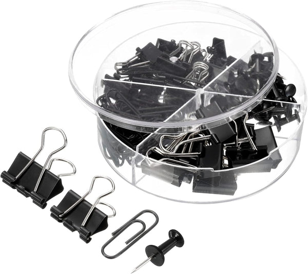 MECCANIXITY Paper Clips Binder Clips Set, 100 Pcs Office Clips with Binder Clips, Black