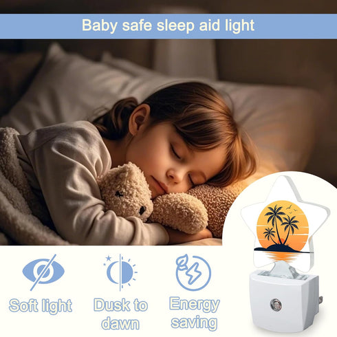 Sunset Tropical Palm Trees Night Lights Plug Into Wall,Beach Star Night Light for Kids,Nightlight with Dusk to Dawn