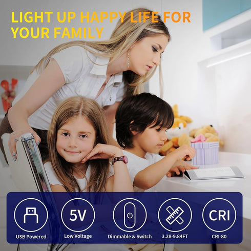 5V 320LED/m Dimmable (3000K, 6.56FT) COB LED Strip Light USB Tape LED Strip Light USB TV Backlight Flexible Under