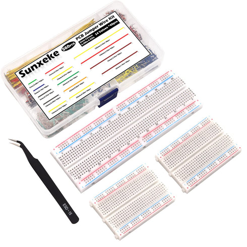 560Pcs Breadboard and Jumper Wire Kit, PCB Circuit Board Assortment with Tweezers and Plastic Box