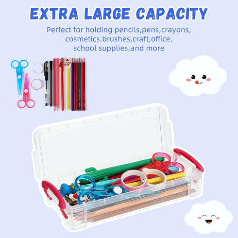 Crtiin 12 Pack Clear Plastic Pencil Box, Large Capacity Pen Case, Stackable Storage Organizer Box for Office Supplies,