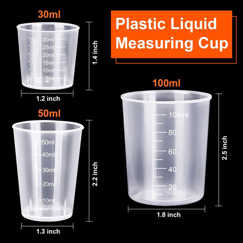 50 Pcs Plastic Measuring Cups, Resin Mixing Cups, Epoxy Mixing Cups, 30ml 50ml 100ml
