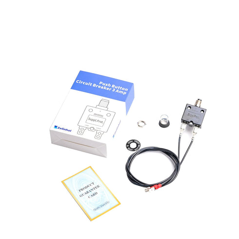 Push Button Circuit Breaker, Low Voltage Protector 3 Amp, Waterproof Cap Design, Manual Reset 32V Protection