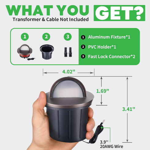 3000K 6W 420LM 12V IP67 Landscape Well Lights, LED Low Voltage Ground Lights, Waterproof Aluminum Oil-Rubbed Bronze