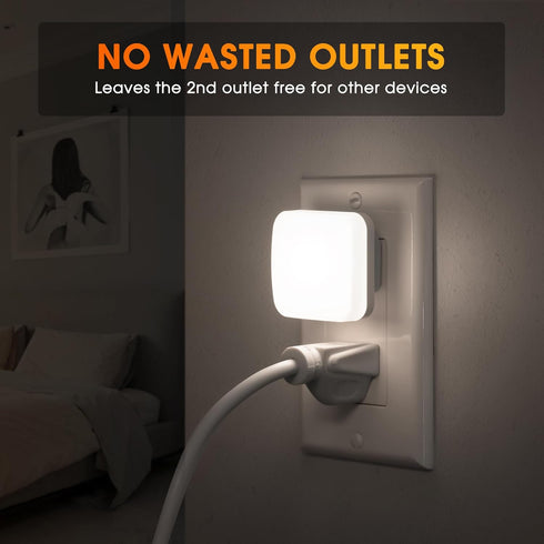 0.3W 5000K 2 Pack LED Night Lights Plug into Wall, Nightlights With Light Sensor Dusk to Dawn, Square Plug in Night