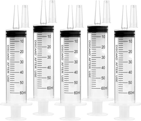 5 Pack 60ml Sterile Syringes Individually Packaged for Labs, Liquid Measuring, Feeding Pets, Oil or Glue Applicator