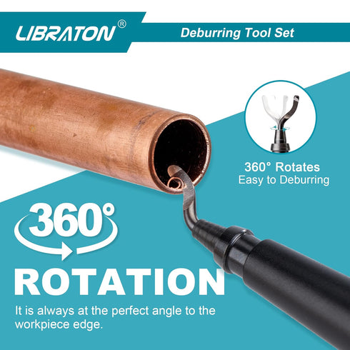 Libraton Deburring Tool Kit with 11 High-Speed Steel Blades, 360 Degree Rotary Head for Metal and Plastic