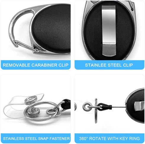 Teskyer 5 Pack Badge Holders - Retractable Badge Reel with Carabiner Clip and Key Ring for ID Cards
