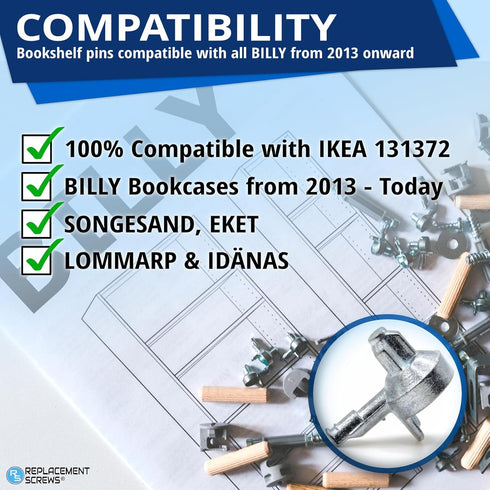 4pcs 131372 ReplacementScrews Billy Bookshelf Pins / Pegs Compatible with IKEA Part - Zinc Alloy Die-Cast Shelf