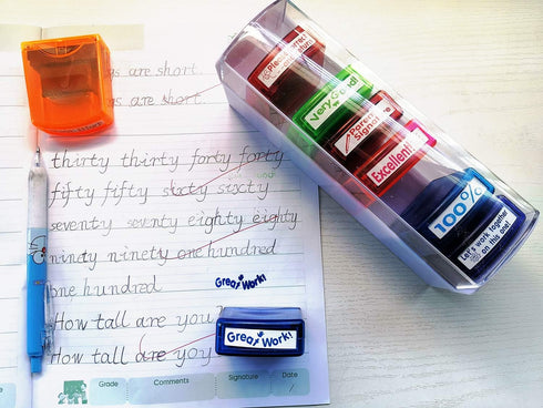 Teacher Stamps - 8pcs Self Inking Motivational and Colorful Set for School Classroom and Homeschool Setting