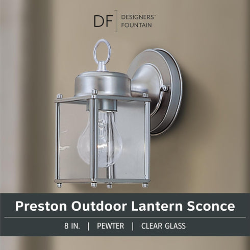 8 Inch 1161-PW DESIGNERS FOUNTAIN Preston Outdoor Light Fixture, Exterior Wall Lantern Sconce for Front Door, Patio