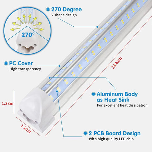 AQIQUUT 2ft, Light,25W 6500K 3200LM Cover,T8 Warehouse(2-Pack) Led Shop Light Led Shop Clear LED Light Fixture,Ceiling