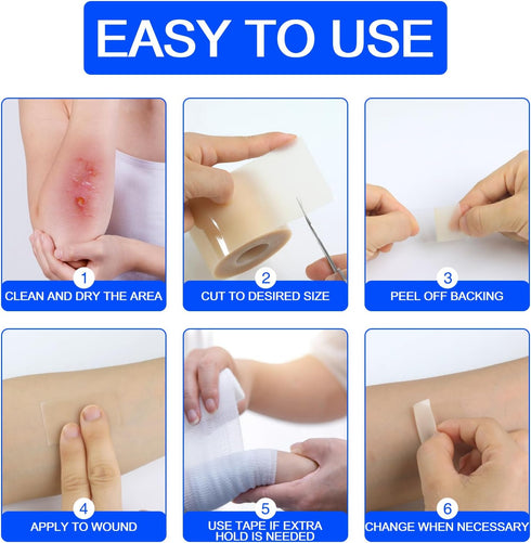 LukToMao 2" 19.7' Hydrocolloid Roll Hydrocolloid Bandages for Wound Care, Waterproof SelfAdhesive Hydrocolloid Tape