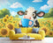 FELIAOQ Cartoon Dairy Cow Mural Wallpaper, Cute Dairy Cow Murals, Sunflower Flowers Murals,